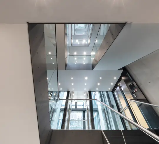 A staircase in a modern office block