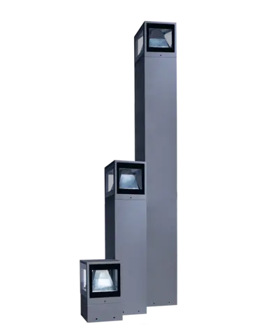 Three grey bollard lights in various sizes