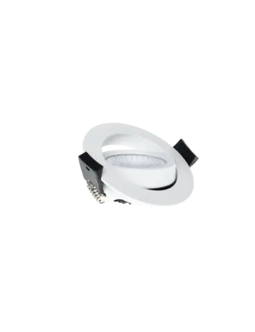 A white downlight with a swivelling lens