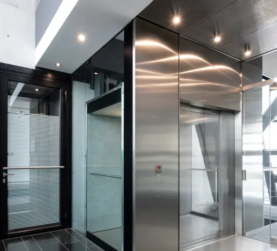 A staircase in a modern office block