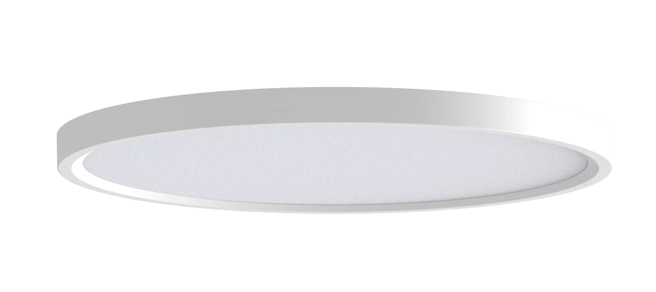 A white, round ceiling light