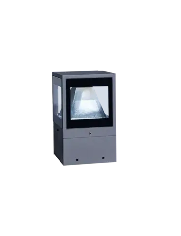 An outdoor light made of metal and glass
