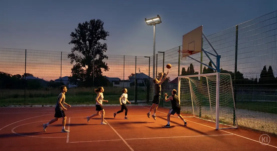 Der Fluter HLFsport 400W beleuchtet einen Basketball Court